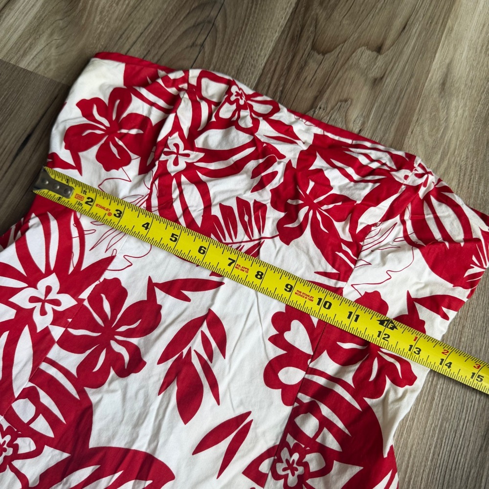 Vintage Byer California IZ Red White Tropical Floral Strapless Lace Trim Dress 9 - Picture 8 of 8